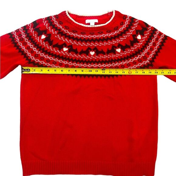 Charter Club Fair Isle Scottie Dog Sweater Red Crew Neck Womens Large - Picture 9 of 10